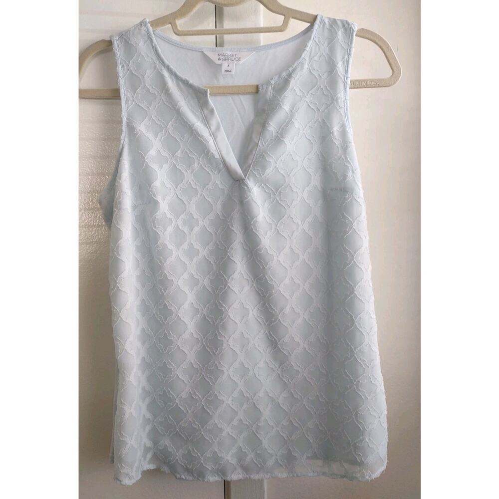 Market & Spruce Top Small Blue Lace V-Neck Sleeveless Dressy